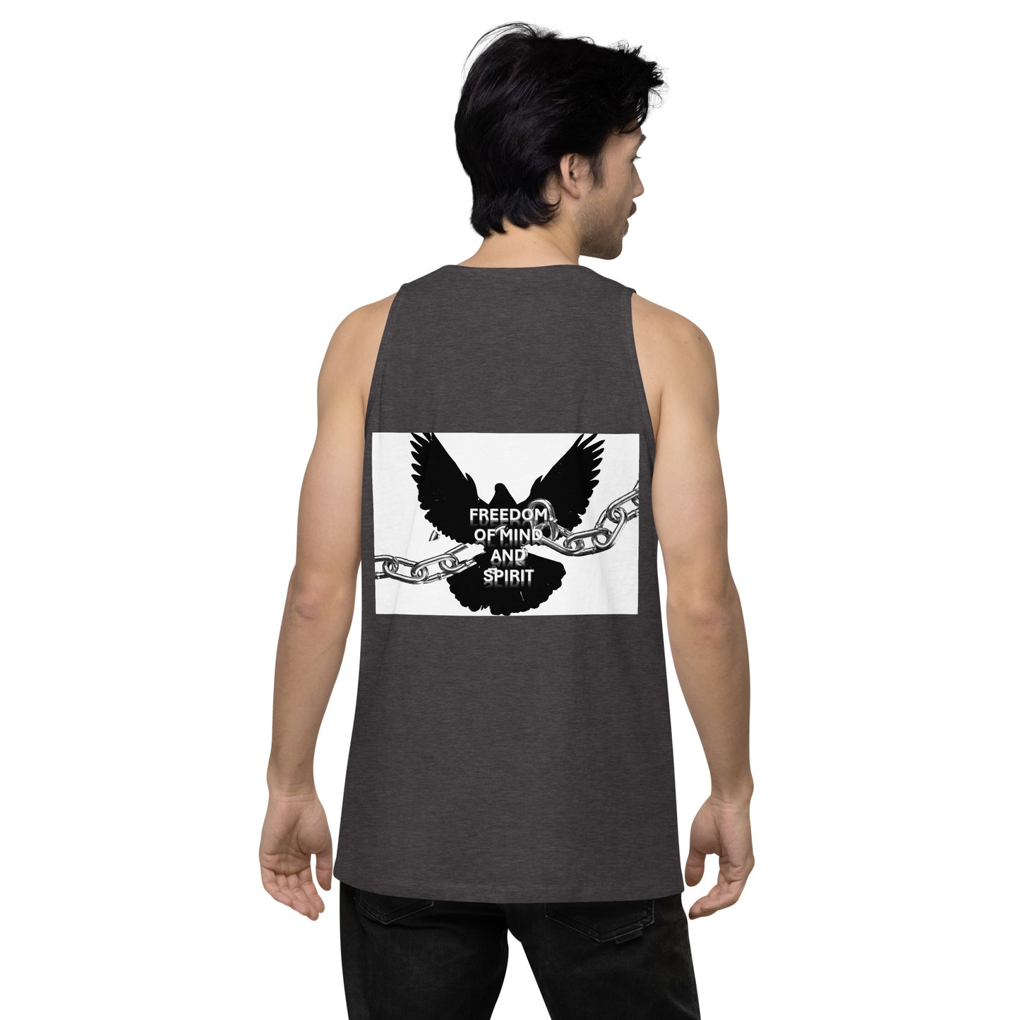 Men’s "Freedom of Mind and Spirit" (design on back) premium tank top