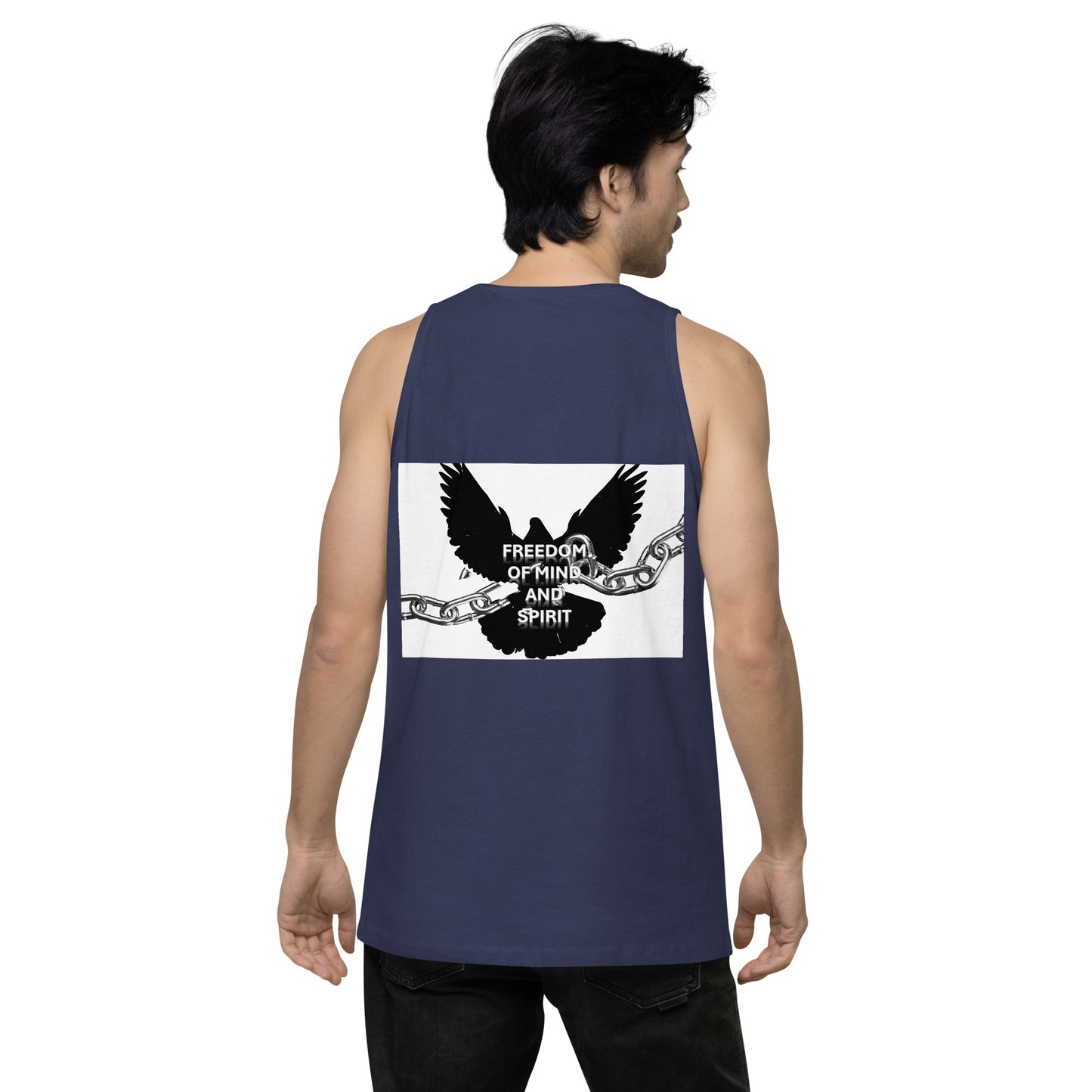 Men’s "Freedom of Mind and Spirit" (design on back) premium tank top