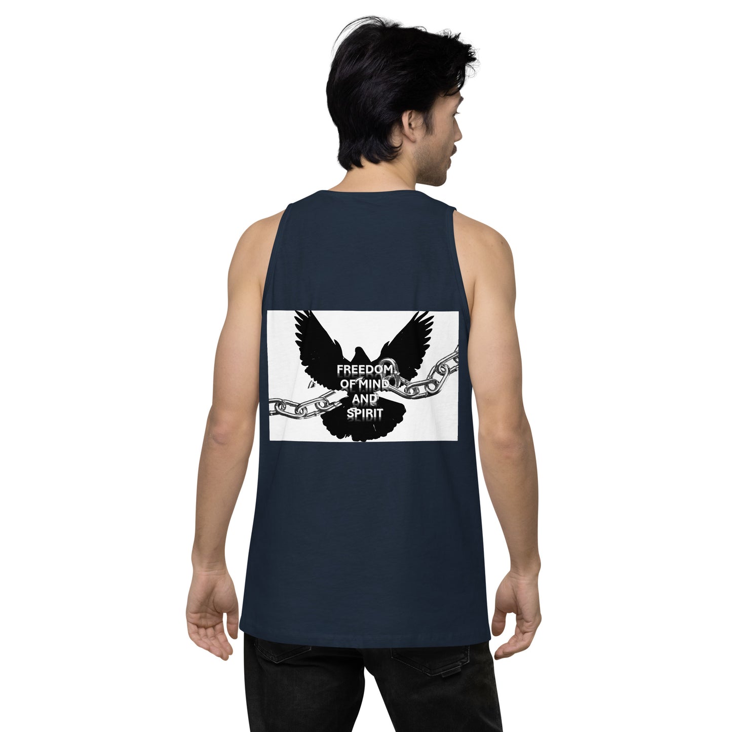 Men’s "Freedom of Mind and Spirit" (design on back) premium tank top