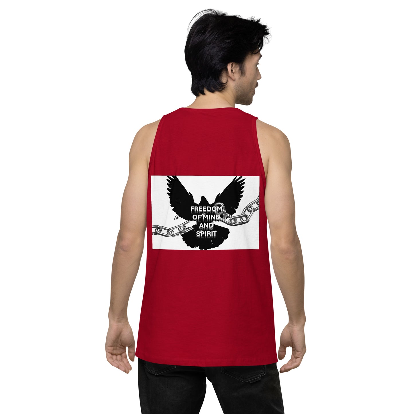 Men’s "Freedom of Mind and Spirit" (design on back) premium tank top