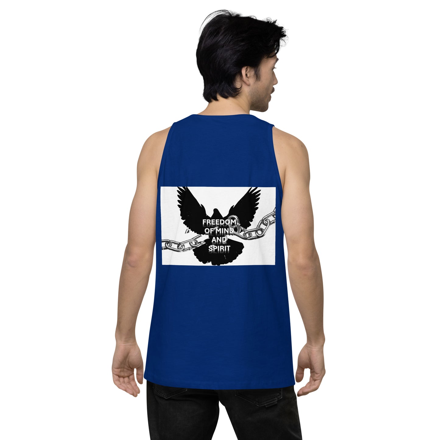 Men’s "Freedom of Mind and Spirit" (design on back) premium tank top